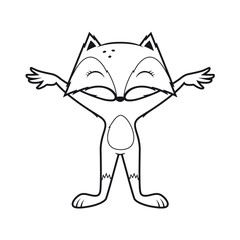 Vector black line cartoon cute little fox. isolated on white background