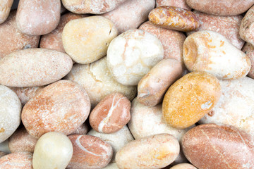 pebble sea stones background beach rocks. Top view with copy space