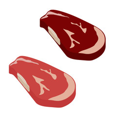 Fresh raw and fried, grilled meat, beef steak