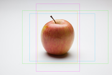 Manzana sana y saludable con dibujos y símbolos, fórmulas y otras cosas
