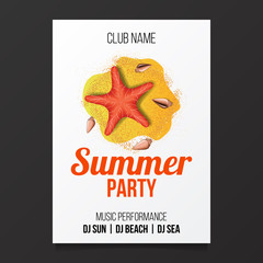 Summer beach party poster flyer banner design element decoration with illustration of starfish from top view