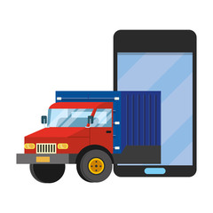 truck with cellphone vector illustration