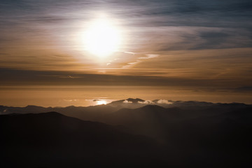 amazing view of  sun reflected on the sea from the ligurian mountains