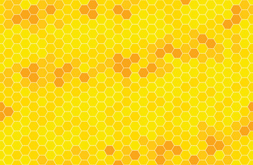 Yellow monochrome hexagon honeycomb seamless pattern. Honey background, cell mosaic.