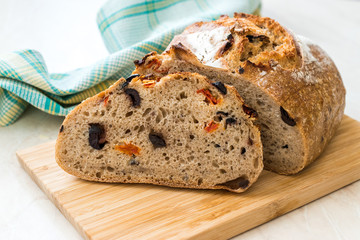Artisan Bakery Bread with Dried Tomatoes and Black Olive Ready to Eat.