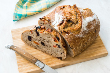 Artisan Bakery Bread with Dried Tomatoes and Black Olive Ready to Eat.