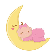 baby sleeping on the moon vector illustration