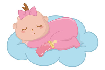 baby sleeping on a cloud vector illustration