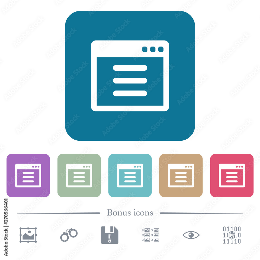 Aufkleber application options flat icons on color rounded square backgrounds