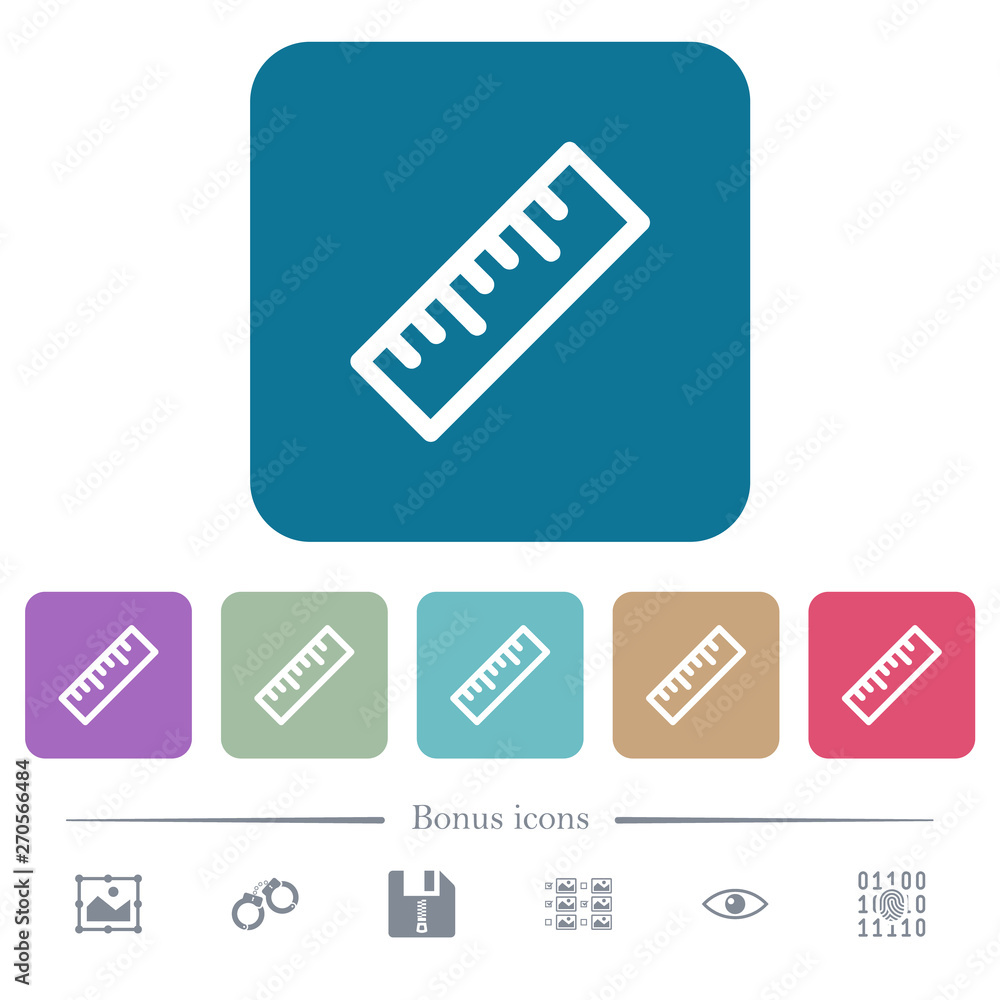 Poster ruler flat icons on color rounded square backgrounds