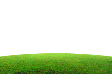 Green grass field on mountain isolated on white background. Beautiful grassland with slope. ( Clipping path )