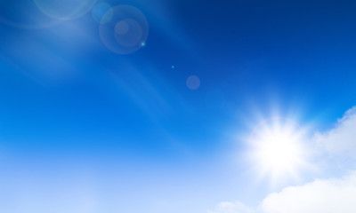 Summer background. Wonderful sunny sky and bright sun. Nice weather wallpaper.