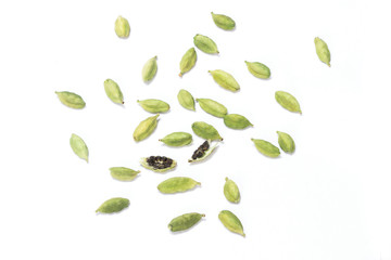 cardamom on white background, pattern of cardamom