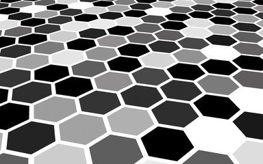 Honeycomb gray colored. Perspective view on polygon look like honeycomb. Isometric geometry. 3D illustration