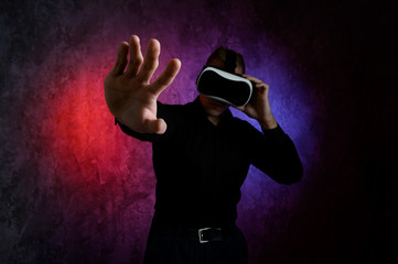 Portrait of young man with 3D virtual reality glasses 