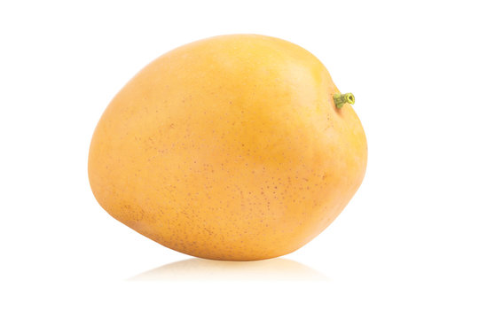 Fresh Yellow Mango on white background, Mango with Slice on white background, Mango isolated on white background, Water drops on Mango