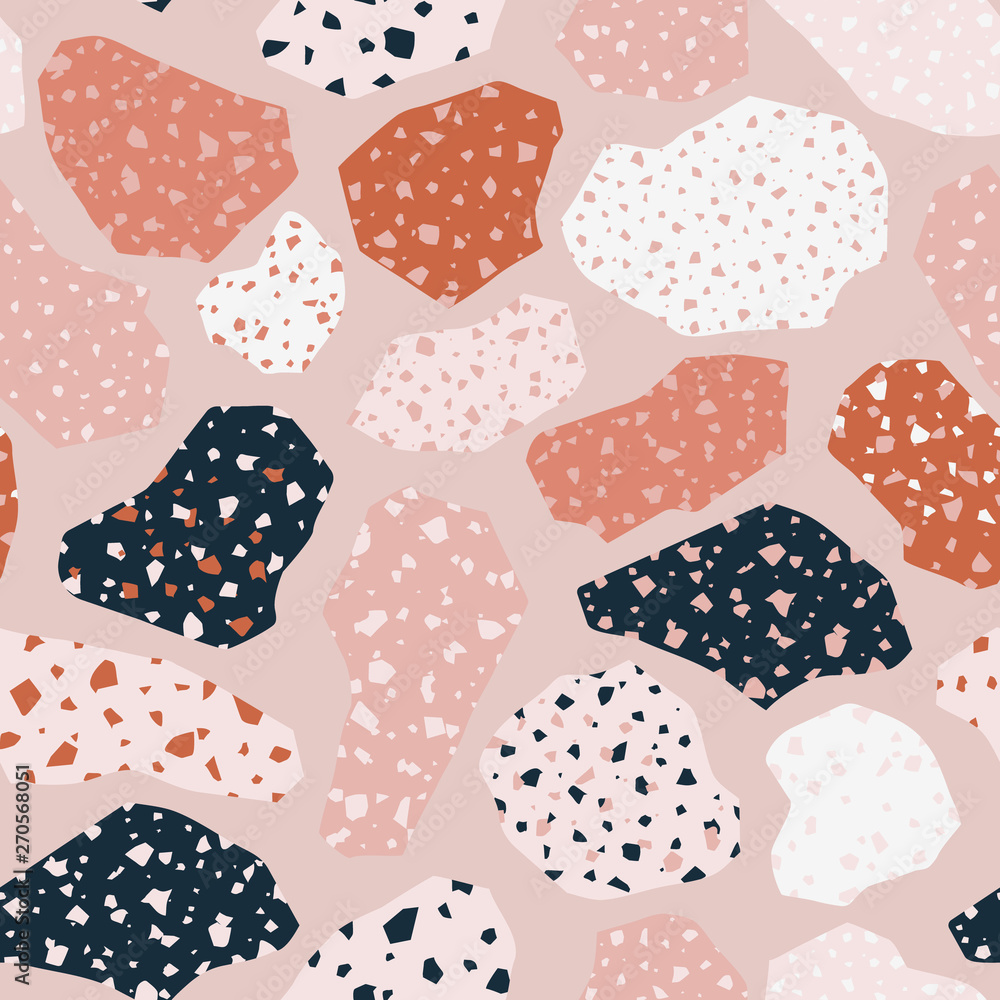 Poster colorful terrazzo seamless pattern. vector abstract background with chaotic stains. collage vector d