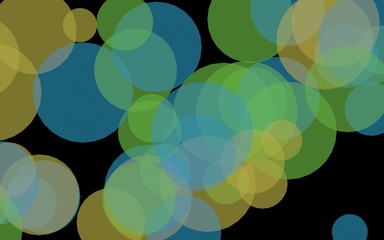 Multicolored translucent circles on a dark background. 3D illustration