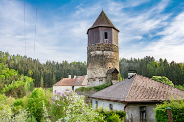 Old medieval circular historic stone tower