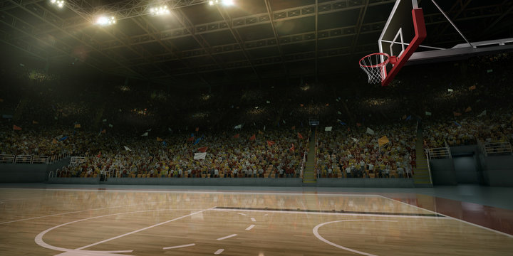 Professional Basketball Arena. Tribunes With Sport Fans. 3D Illustration