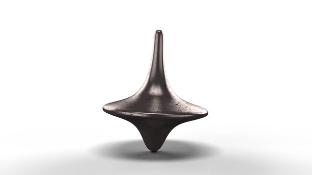 One spinning gyroscope, inception's gyro spinning top, with white background, 3D rendering, animation. Dream and reality concept.