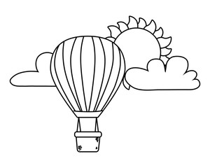 hot air balloons flying in black and white