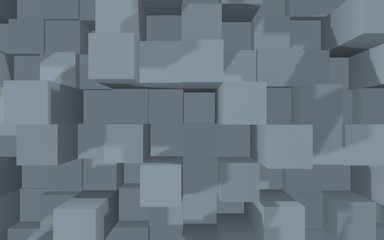 Abstract gray elegant cube geometric background. Chaotically advanced rectangular bars. 3D Rendering, 3D illustration