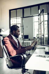 Interior designer looking at materials for his new project