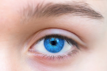 Obraz premium Part of face, beautiful blue woman single eye close up