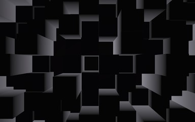 Abstract dark elegant cube geometric background. Chaotically advanced rectangular bars. 3D Rendering, 3D illustration