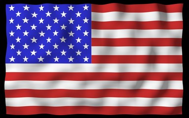 Obraz premium Waving flag of the United States of America on a dark background. Stars and Stripes. State symbol of the USA. 3D illustration