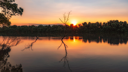Fototapeta na wymiar Wild Danube delta colorful sunset