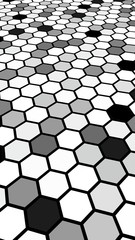 Honeycomb gray colored. Perspective view on polygon look like honeycomb. Isometric geometry. 3D illustration