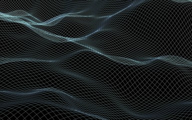 Naklejka premium Abstract landscape background. Cyberspace gray grid. hi tech network. 3D illustration