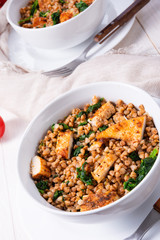 Kaszotto- polish food from buckwheat  with grilled chicken