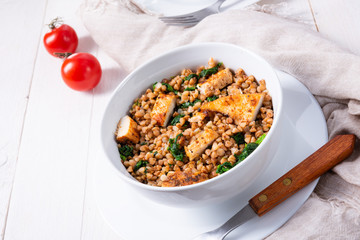 Kaszotto- polish food from buckwheat  with grilled chicken