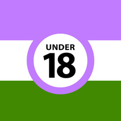 18 under sign warning symbol on the genderqueer pride flags background, LGBTQ (pride flags of lesbian, gay, bisexual, transgendered, and queer)