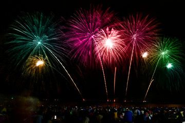 Colorful fireworks celebration and the night sky background.