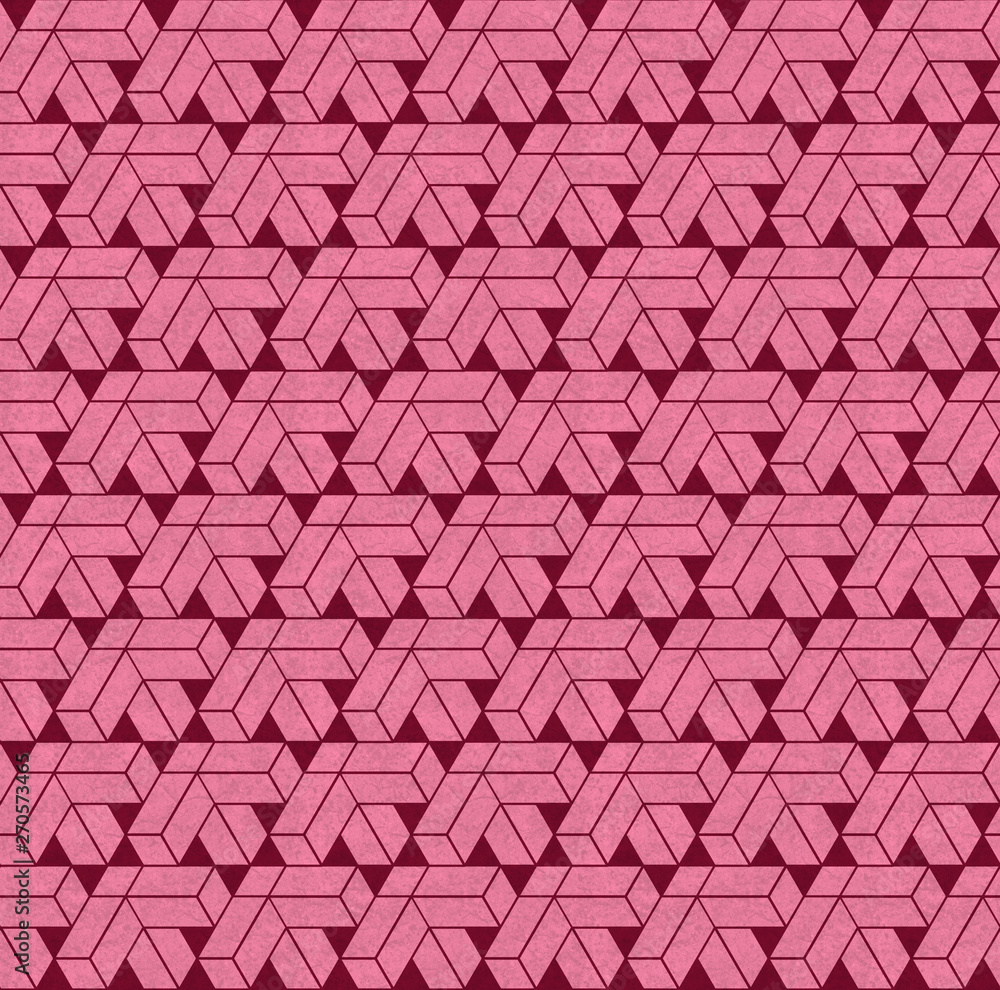 Aufkleber Pink abstract geometrical seamless pattern on old concrete surface. Modern print design. 3d rendering