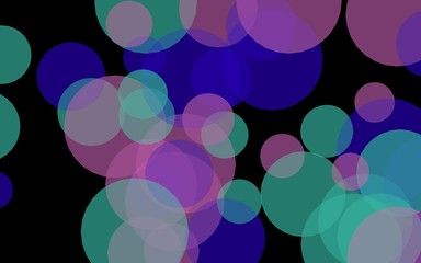 Multicolored translucent circles on a dark background. Pink tones. 3D illustration