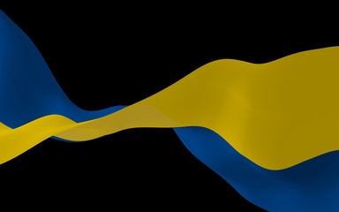 The flag of Ukraine on a dark background. National flag and state ensign. Blue and yellow bicolour. 3D illustration waving flag