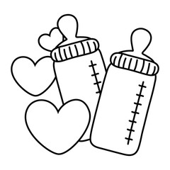 feeding bottles and hearts black and white