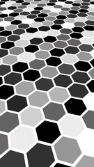 Honeycomb gray colored. Perspective view on polygon look like honeycomb. Isometric geometry. 3D illustration