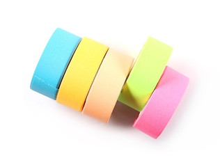 Colorful adhesive tape roll isolated on white background, top view