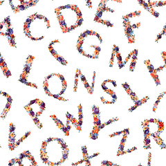 Floral Watercolor Alphabet Seamless Pattern, Summer Natural Letters