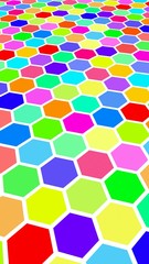 Honeycomb multi-colored. Perspective view on polygon look like honeycomb. Isometric geometry. 3D illustration
