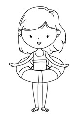 summer and kids cartoon in black and white