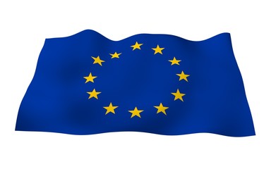 Slightly waving flag of the European Union isolated on white background, 3D rendering. Symbol of Europe. 3D illustration
