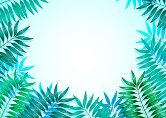 Fototapeta na wymiar Frame of colorful tropical leaves. Concept of the jungle for the design of invitations, greeting cards and wallpapers. Vector illustration