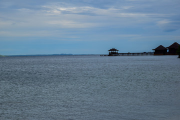 Beauty traditional wooden house in the middle of the sea near pahawang island. uploaded at Bandar Lampung. Indonesia in May 2019. Traveling concept